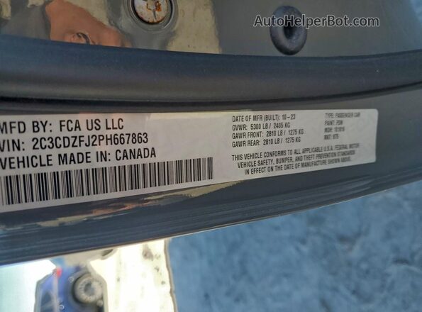 2C3CDZFJ2PH667863 2023 DODGE CHALLENGER Gray 