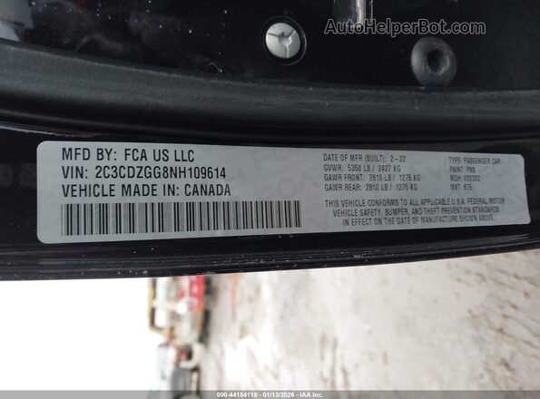 2C3CDZGG8NH109614 2022 DODGE CHALLENGER Черный Вид подкапотного пространства
