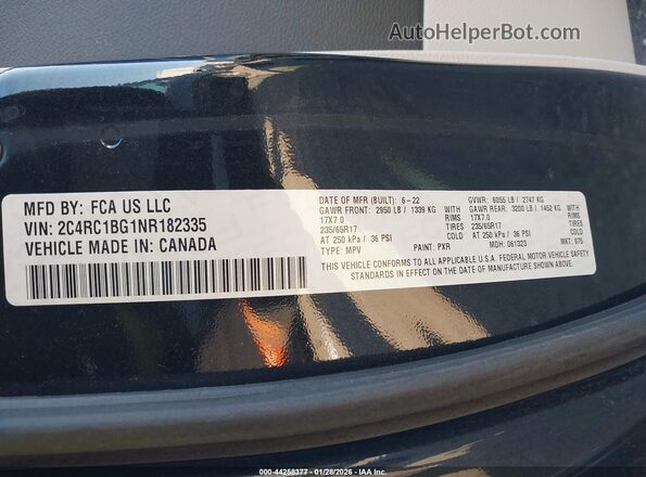 2C4RC1BG1NR182335 2022 CHRYSLER PACIFICA Black Widok komory silnika