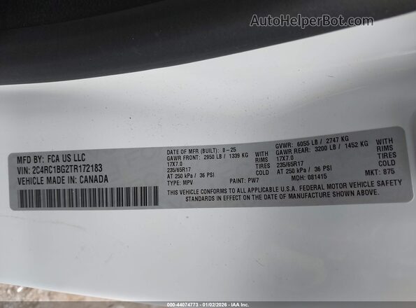 2C4RC1BG2TR172183 2026 CHRYSLER PACIFICA Black Vista del compartimento del motor