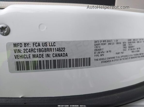 2C4RC1BG8RR114622 2024 CHRYSLER PACIFICA White 