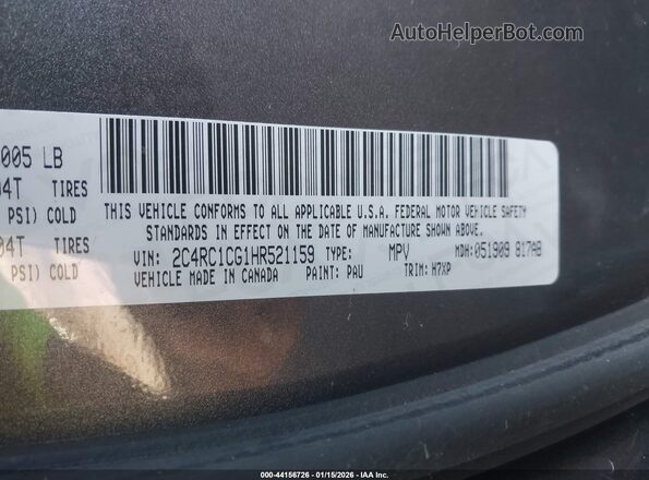 2C4RC1CG1HR521159 2017 CHRYSLER PACIFICA Gray Շարժիչի բաժամունքի տեսք