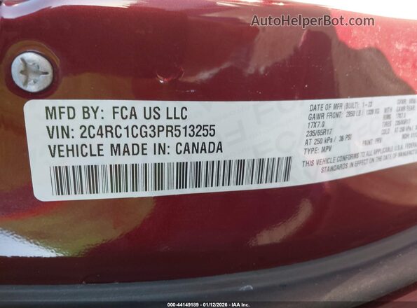 2C4RC1CG3PR513255 2023 CHRYSLER VOYAGER Red Widok komory silnika