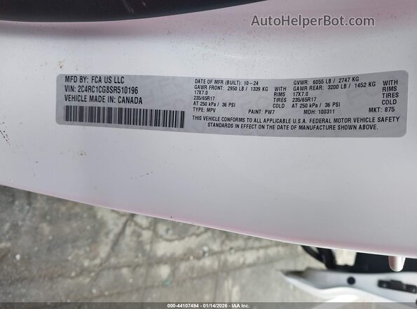 2C4RC1CG8SR510196 2025 CHRYSLER VOYAGER White Vista del compartimento del motor