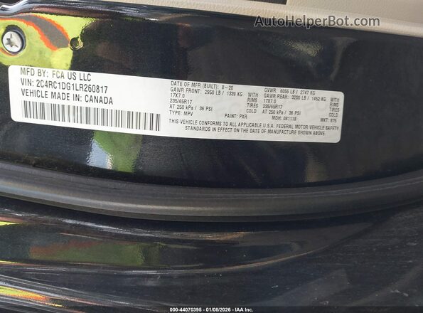 2C4RC1DG1LR260817 2020 CHRYSLER VOYAGER Black Շարժիչի բաժամունքի տեսք