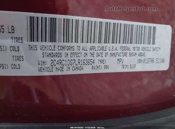 2C4RC1DG7LR163654 2020 CHRYSLER VOYAGER Burgundy Widok komory silnika