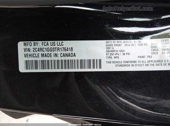 2C4RC1GG0TR176418 2026 CHRYSLER PACIFICA Black Widok komory silnika