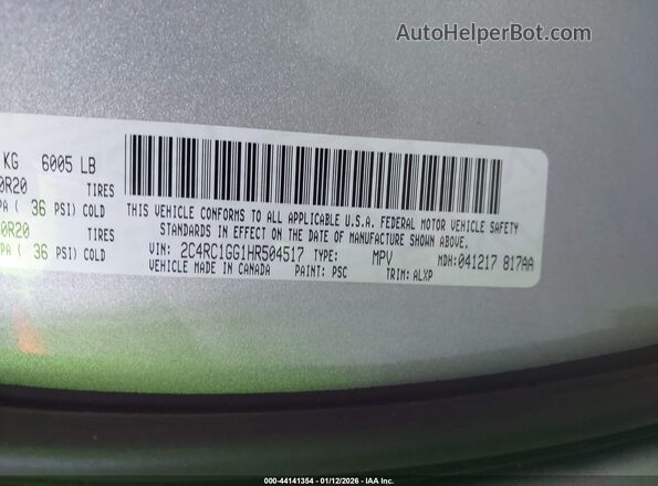 2C4RC1GG1HR504517 2017 CHRYSLER PACIFICA Silver Вид підкапотного простору