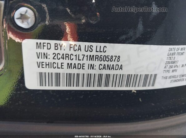 2C4RC1L71MR605878 2021 CHRYSLER PACIFICA Черный 
