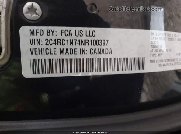 2C4RC1N74NR100397 2022 CHRYSLER PACIFICA Black Widok komory silnika