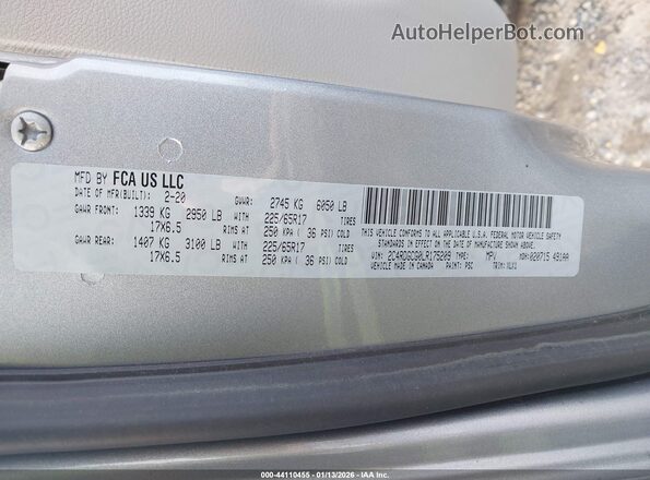 2C4RDGCG0LR175209 2020 DODGE GRAND CARAVAN Silver Շարժիչի բաժամունքի տեսք
