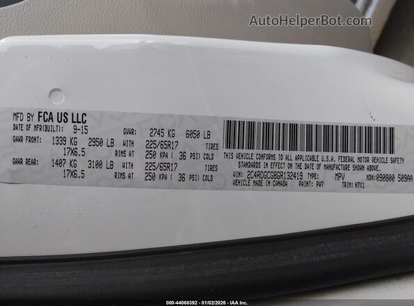 2C4RDGCG8GR132419 2016 DODGE GRAND CARAVAN White Vista del compartimento del motor