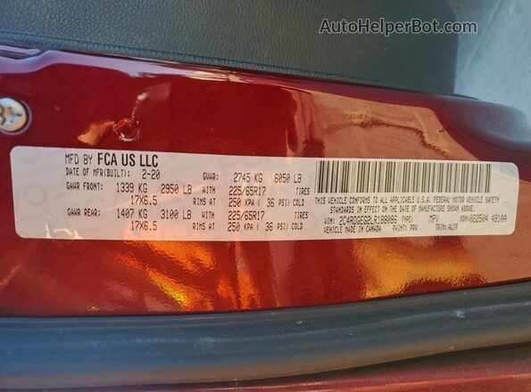 2C4RDGEG2LR188086 2020 DODGE CARAVAN Red VIN კოდის სტიკერის ხედი