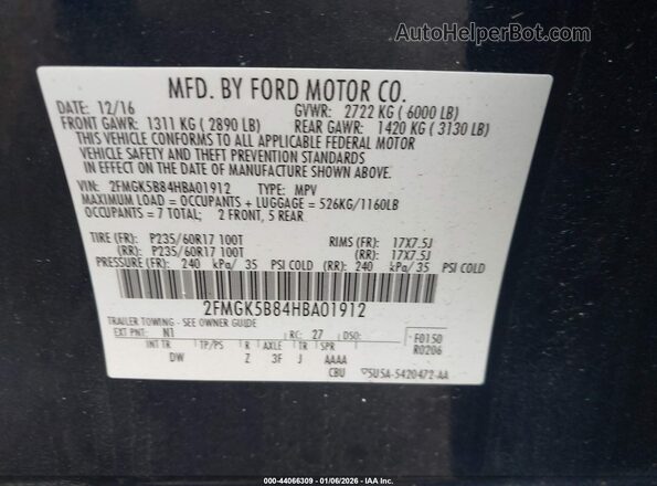 2FMGK5B84HBA01912 2017 FORD FLEX Blue 