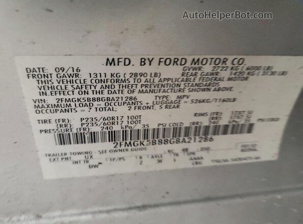 2FMGK5B88GBA21286 2016 FORD FLEX Silver ძრავის განყოფილების ხედი