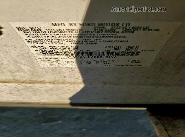 2FMGK5C87HBA14197 2017 FORD FLEX White Widok naklejki z numerem VIN