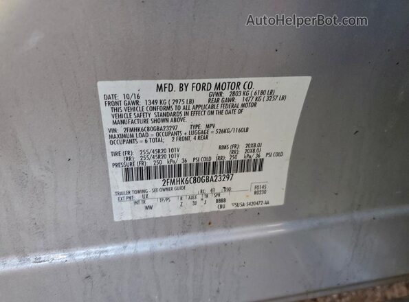 2FMHK6C80GBA23297 2016 FORD FLEX Silver Вид наклейки з VIN-кодом
