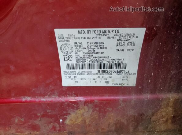2FMHK6D80GBA03405 2016 FORD FLEX Red Widok naklejki z numerem VIN