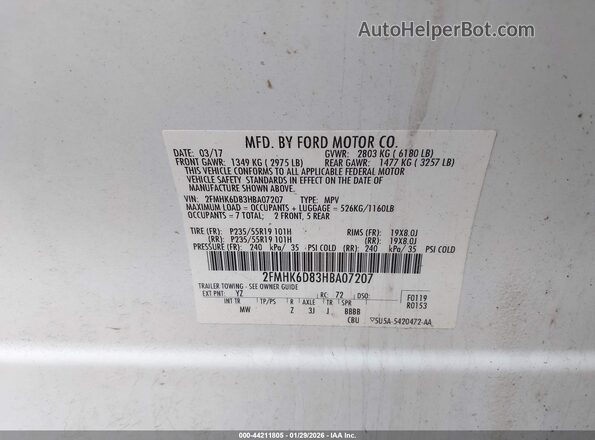 2FMHK6D83HBA07207 2017 FORD FLEX White 