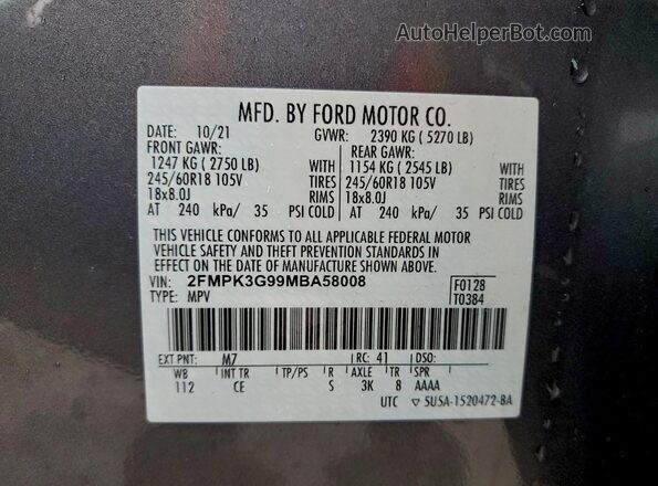 2FMPK3G99MBA58008 2021 FORD EDGE Gray 