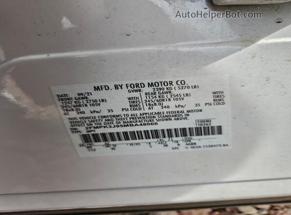2FMPK3J95MBA48066 2021 FORD EDGE Белый 
