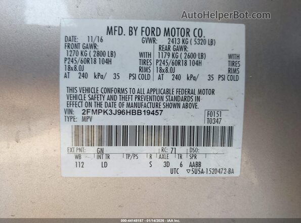 2FMPK3J96HBB19457 2017 FORD EDGE Champagne 