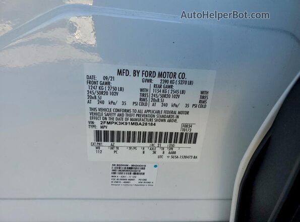 2FMPK3K91MBA28184 2021 FORD EDGE White Շարժիչի բաժամունքի տեսք