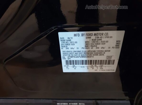 2FMPK4AP2MBA46473 2021 FORD EDGE Black Widok komory silnika