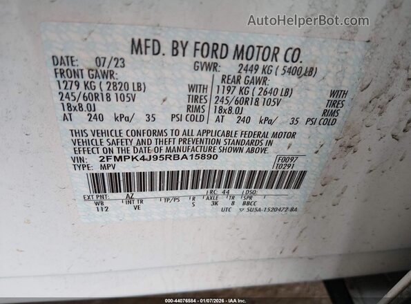 2FMPK4J95RBA15890 2024 FORD EDGE Yellow Շարժիչի բաժամունքի տեսք