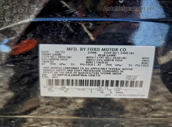 2FMPK4J96PBA18875 2023 FORD EDGE Black VIN კოდის სტიკერის ხედი