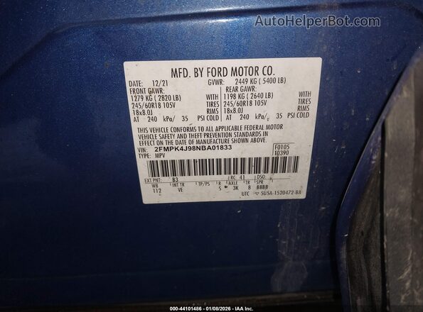 2FMPK4J98NBA01833 2022 FORD EDGE Blue 