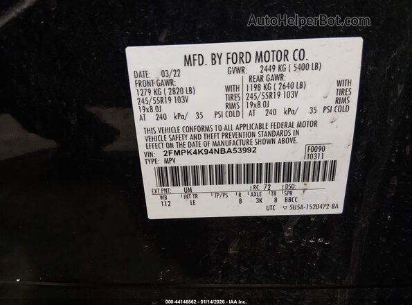 2FMPK4K94NBA53992 2022 FORD EDGE Black 