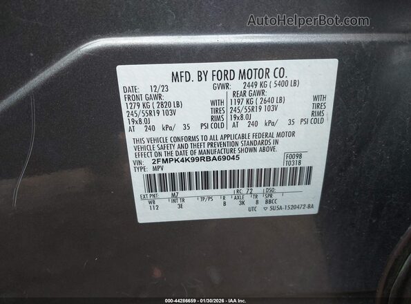 2FMPK4K99RBA69045 2024 FORD EDGE Black ძრავის განყოფილების ხედი
