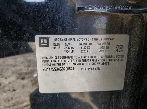 2G1145S34G9206671 2016 CHEVROLET IMPALA Black Widok naklejki z numerem VIN