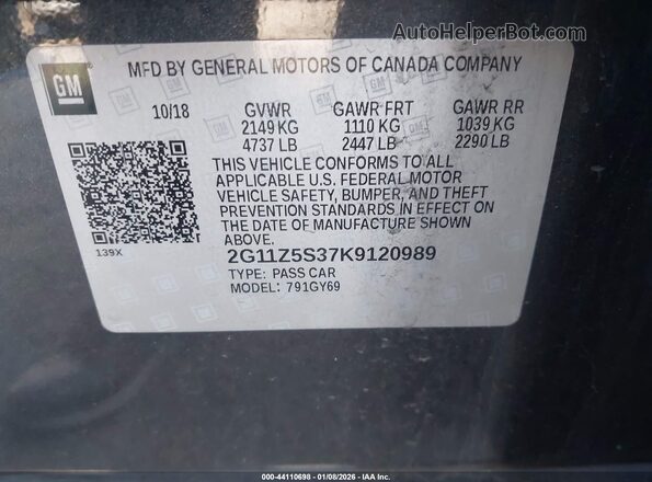 2G11Z5S37K9120989 2019 CHEVROLET IMPALA Gray Вид підкапотного простору