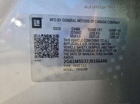 2G61M5S37J9166488 2018 CADILLAC XTS Silver VIN კოდის სტიკერის ხედი