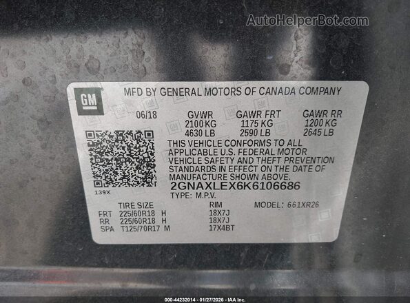2GNAXLEX6K6106686 2019 CHEVROLET EQUINOX Gray ძრავის განყოფილების ხედი
