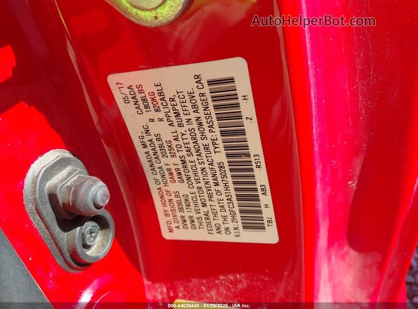 2HGFC3A51HH750285 2017 HONDA CIVIC Red Vista del compartimento del motor