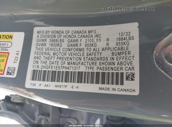 2HGFE1E57PH471317 2023 HONDA CIVIC SI Light Blue 