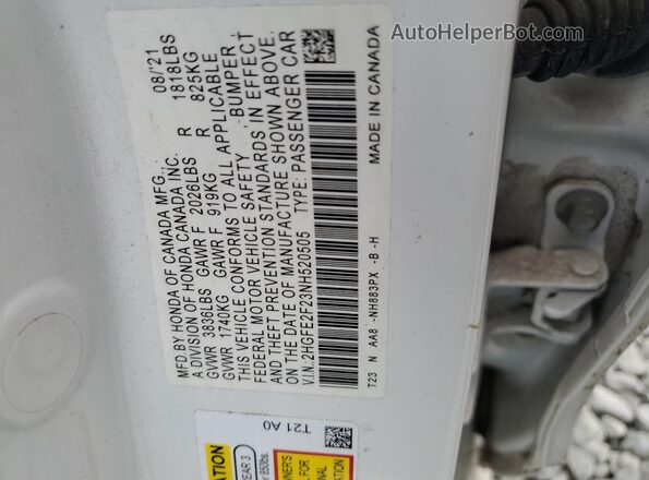 2HGFE2F23NH520505 2022 HONDA CIVIC White Շարժիչի բաժամունքի տեսք
