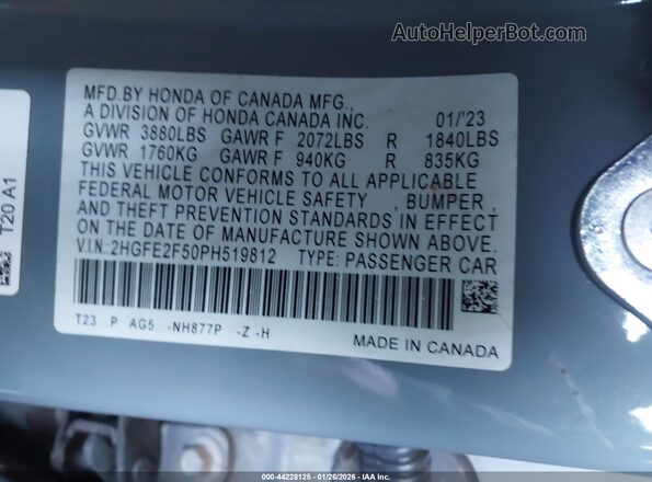 2HGFE2F50PH519812 2023 HONDA CIVIC Gray Engine compartment view