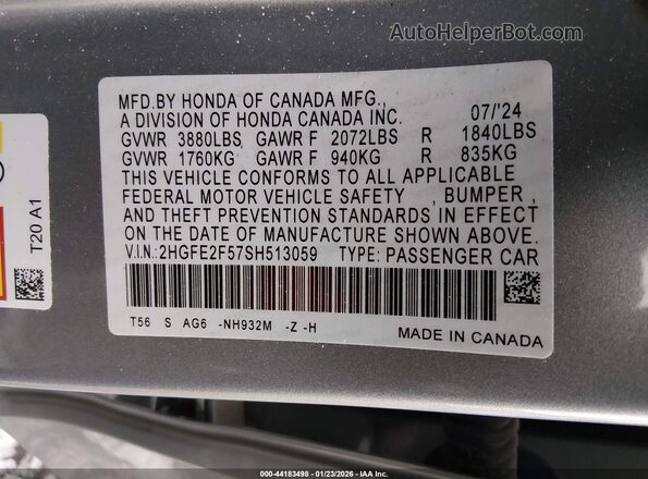 2HGFE2F57SH513059 2025 HONDA CIVIC Silver Engine compartment view