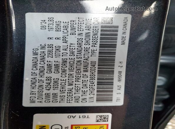 2HGFE4F86SH303400 2025 HONDA CIVIC Gray Vista de la etiqueta del VIN