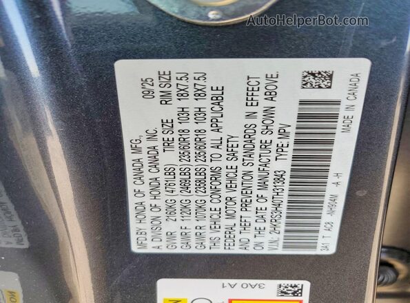 2HKRS3H40TH313843 2026 HONDA CR-V Gray Vista interior de 360 grados