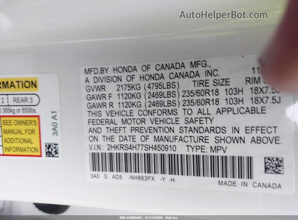 2HKRS4H77SH450910 2025 HONDA CR-V White 