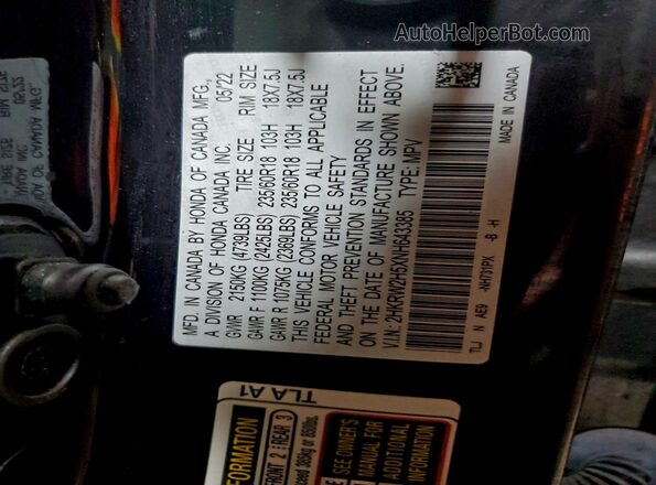 2HKRW2H5XNH643385 2022 HONDA CR-V Black Widok naklejki z numerem VIN