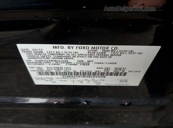 2LMHJ5AT8HBL01048 2017 LINCOLN MKT Black VIN sticker view