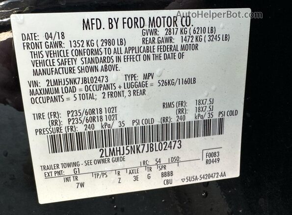 2LMHJ5NK7JBL02473 2018 LINCOLN MKT Black Widok tylnych siedzeń