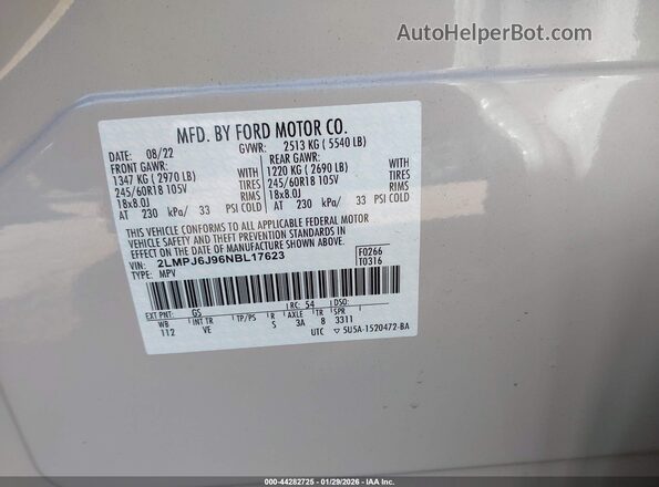 2LMPJ6J96NBL17623 2022 LINCOLN NAUTILUS White 