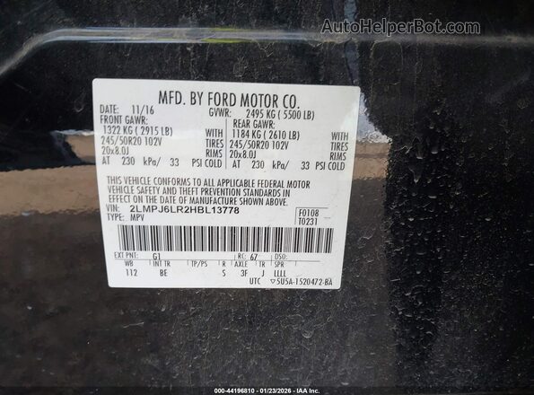 2LMPJ6LR2HBL13778 2017 LINCOLN MKX Black Engine compartment view